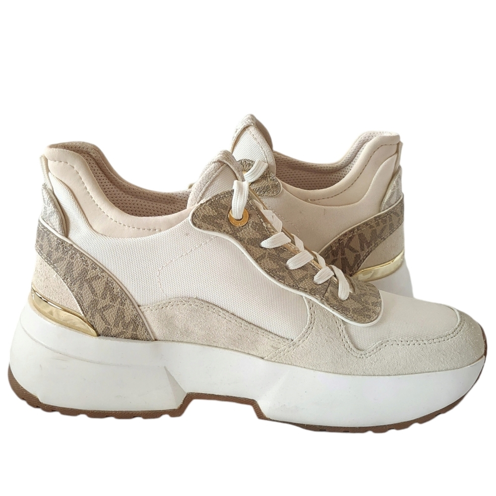 Michael Kors Muse Mesh Trainer Sneakers Gold Tennis Shoes - Picture 2 of 8